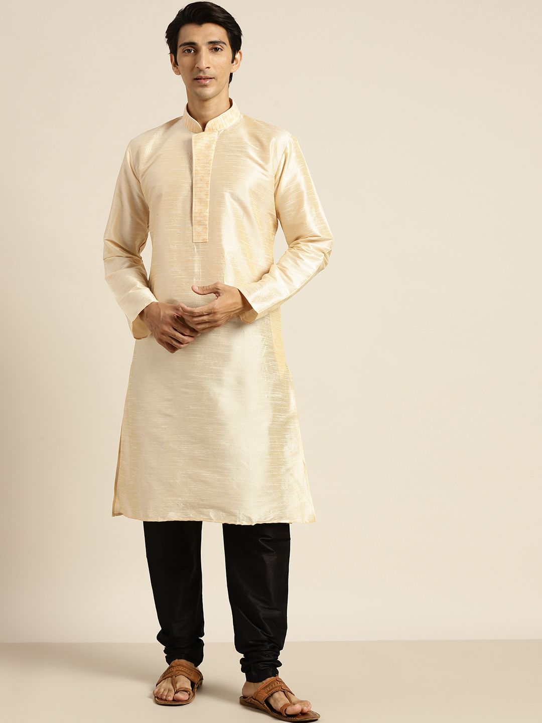 SOJANYA Kurta Lurus Pepejal Berwarna Krim Lelaki