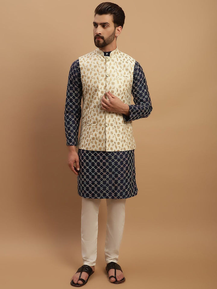 SOJANYA Ethnic Motifs Embroidered Kurta with Churidar & Nehru Jacket