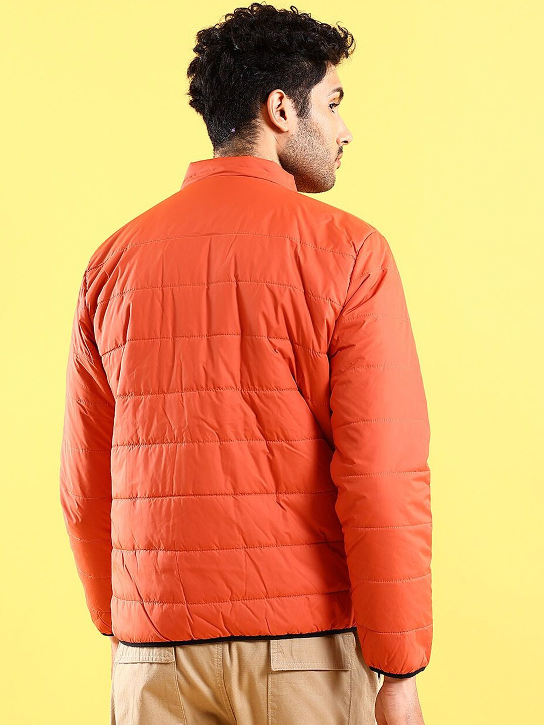 The Indian Garage Co Men Rust Colourblocked Crop Outdoor Padded Jacket
