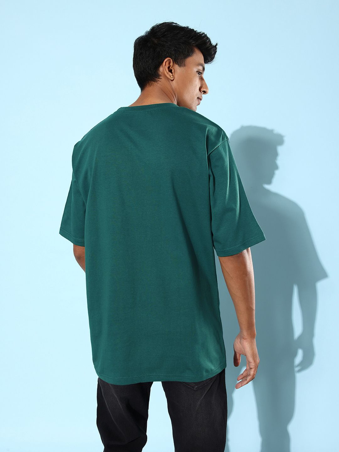 DILLINGER Men Green & Red Embroidered Oversized Pure Cotton Longline T-shirt