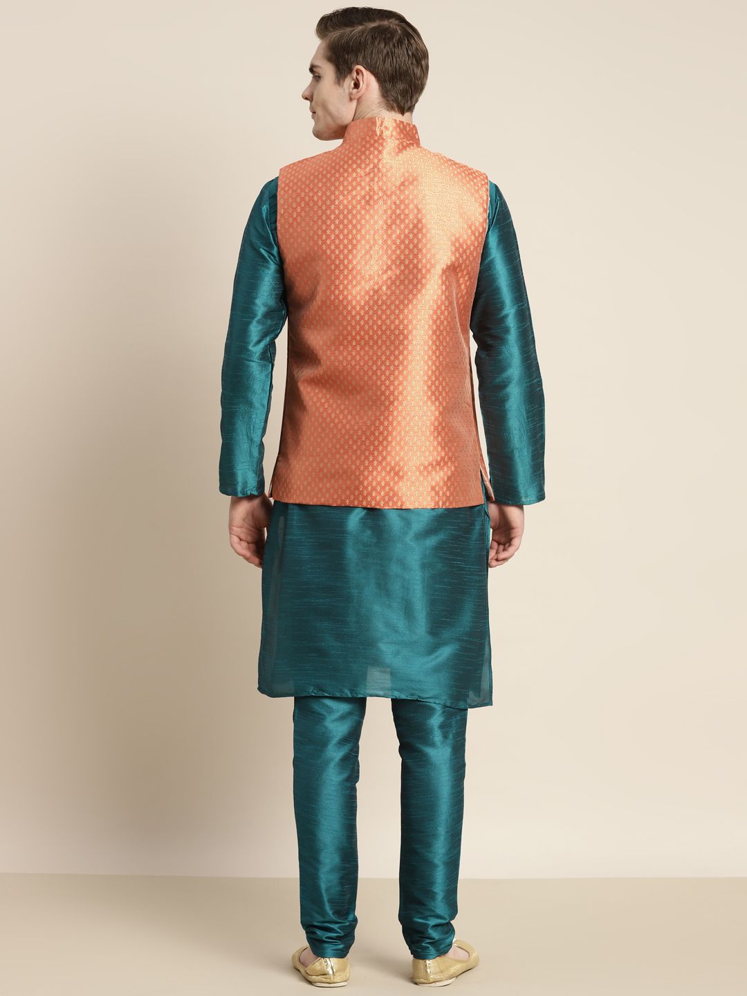 SOJANYA Men Teal Ethnic Motifs Kurta with Churidar