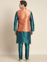 SOJANYA Kurta Motif Etnik Teal Lelaki dengan Churidar