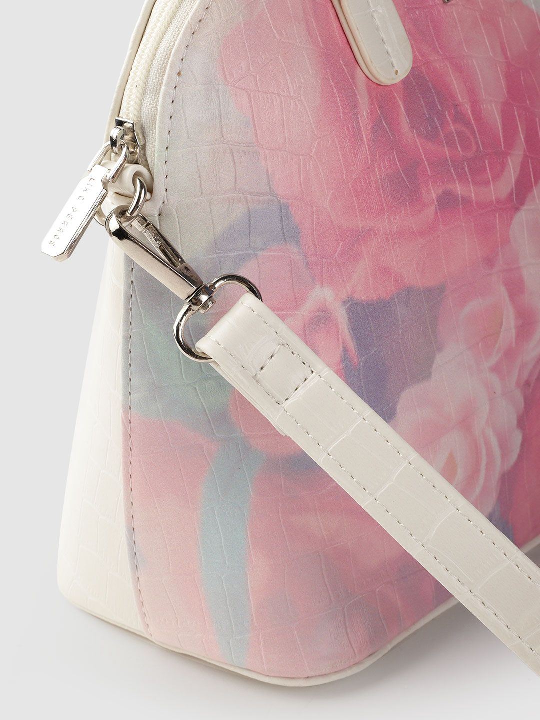 Lino Perros Pink Floral Printed PU Structured Shoulder Bag