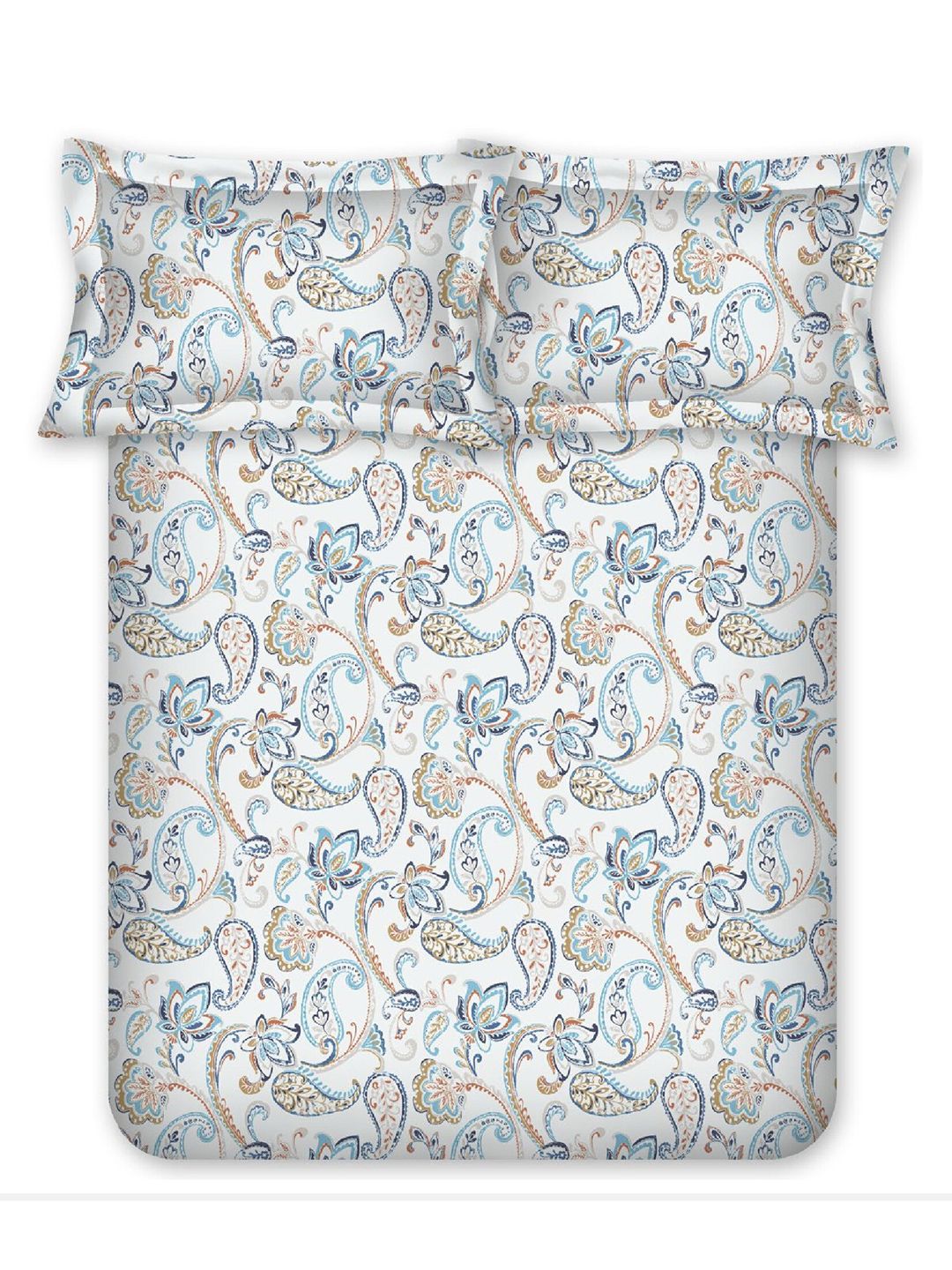 BOMBAY DYEING Turquoise Blue Floral Cotton 140 TC Queen Bedsheet Set-2.28 m X 2.54 m