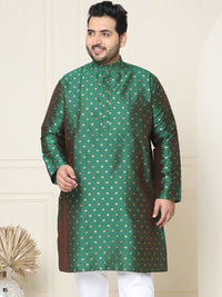 SOJANYA PLUS Men Plus Size Green & Golden Geometric Jacquard Kurta