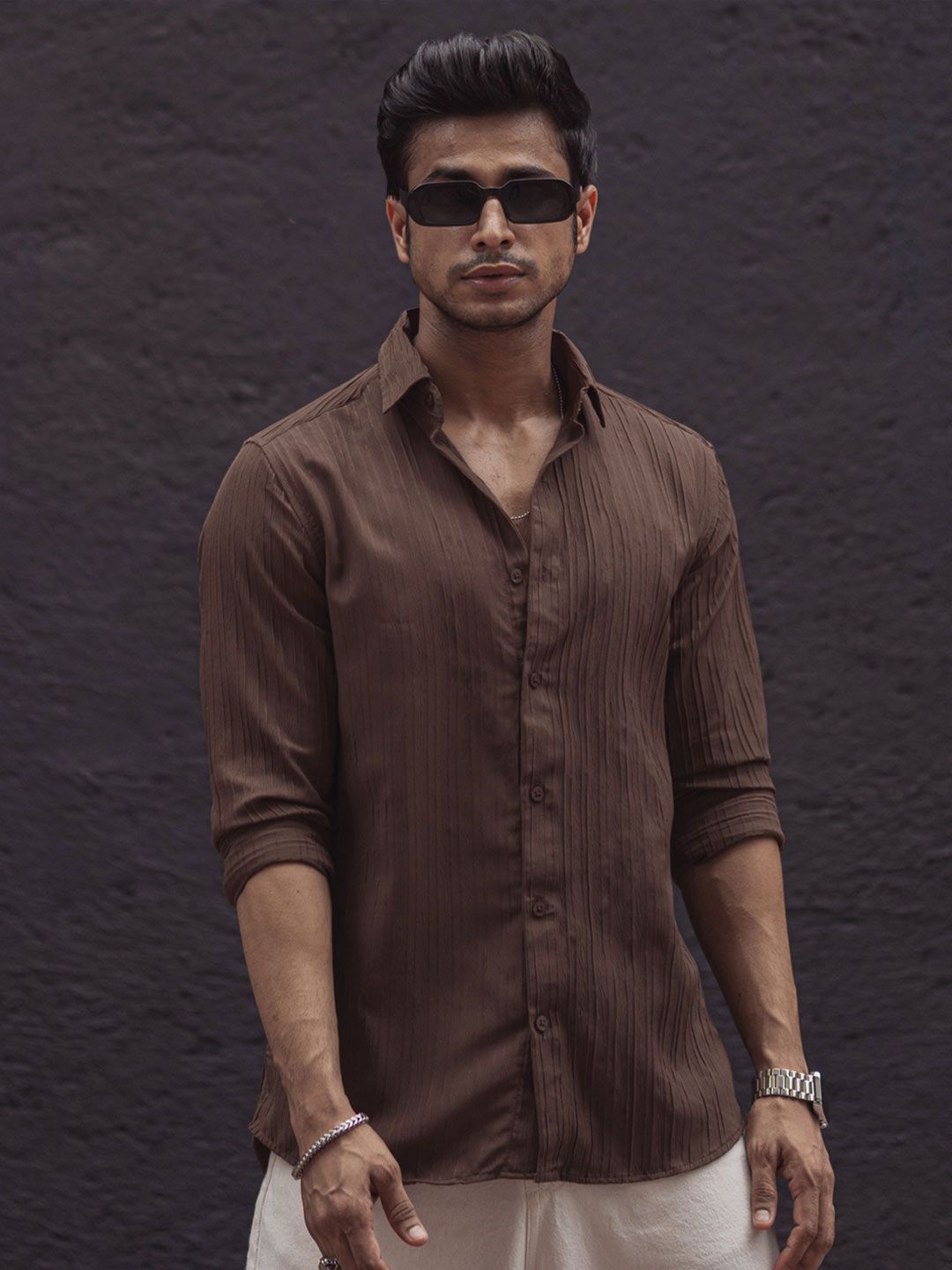 Powerlook India Slim Striped Spread Collar Shirt