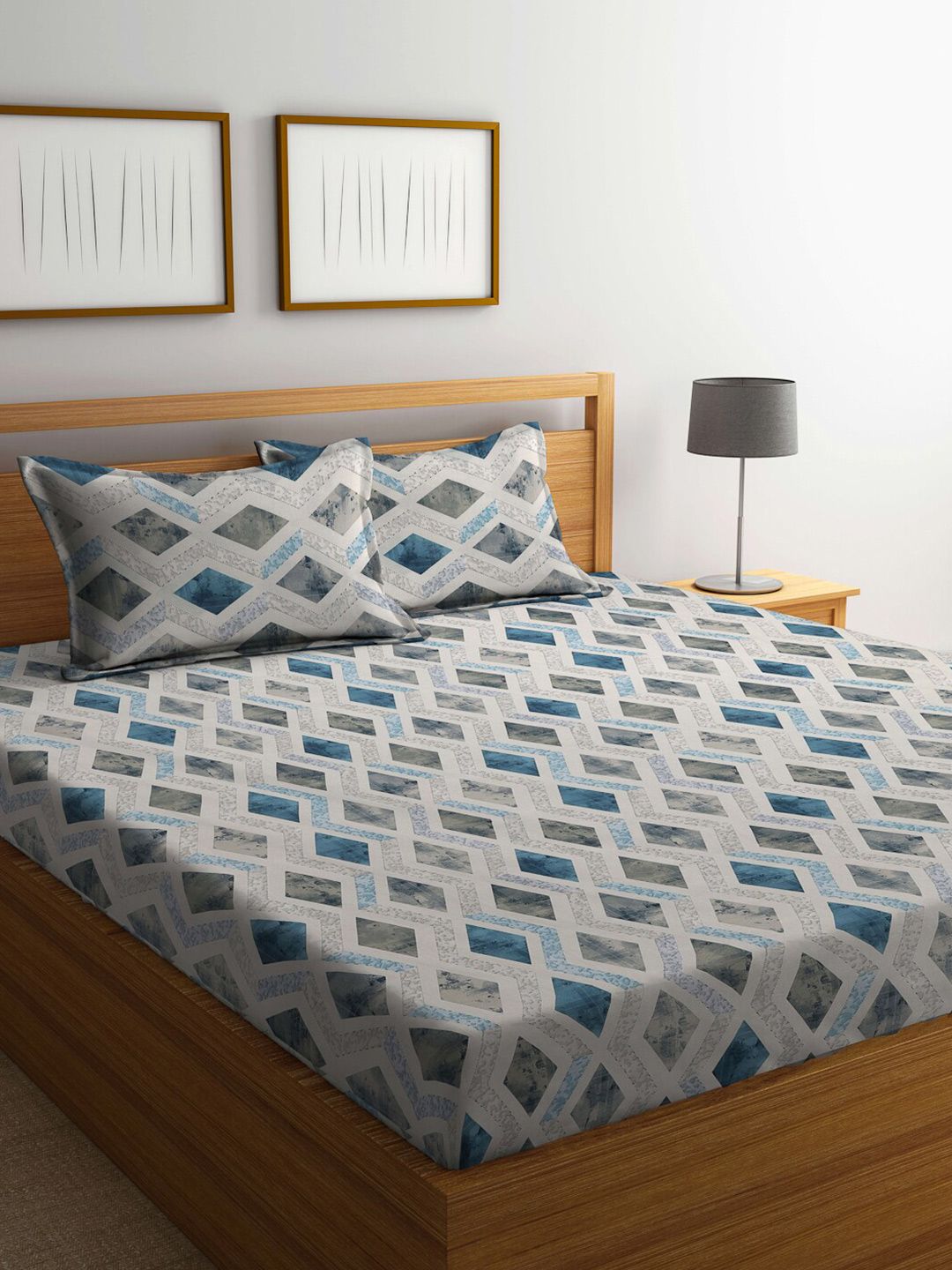 KLOTTHE Purple & White Floral Pure Cotton 400 TC Double King dengan 2 Sarung Bantal