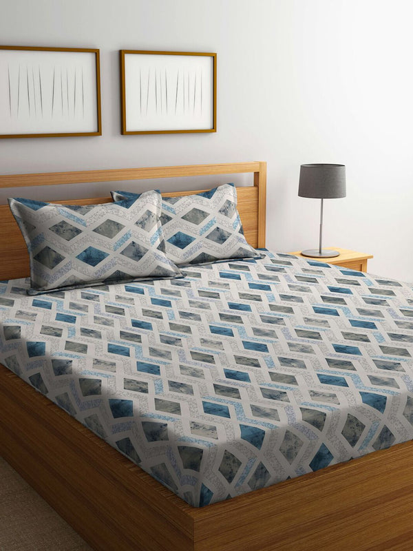 KLOTTHE Purple & White Floral Pure Cotton 400 TC Double King Bedsheet With 2 Pillow Covers
