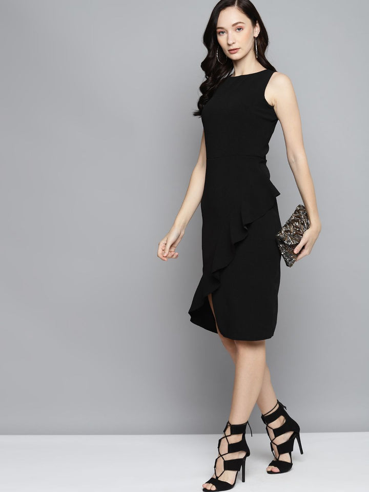 SASSAFRAS Black  One Side Frill Bodycon Dress