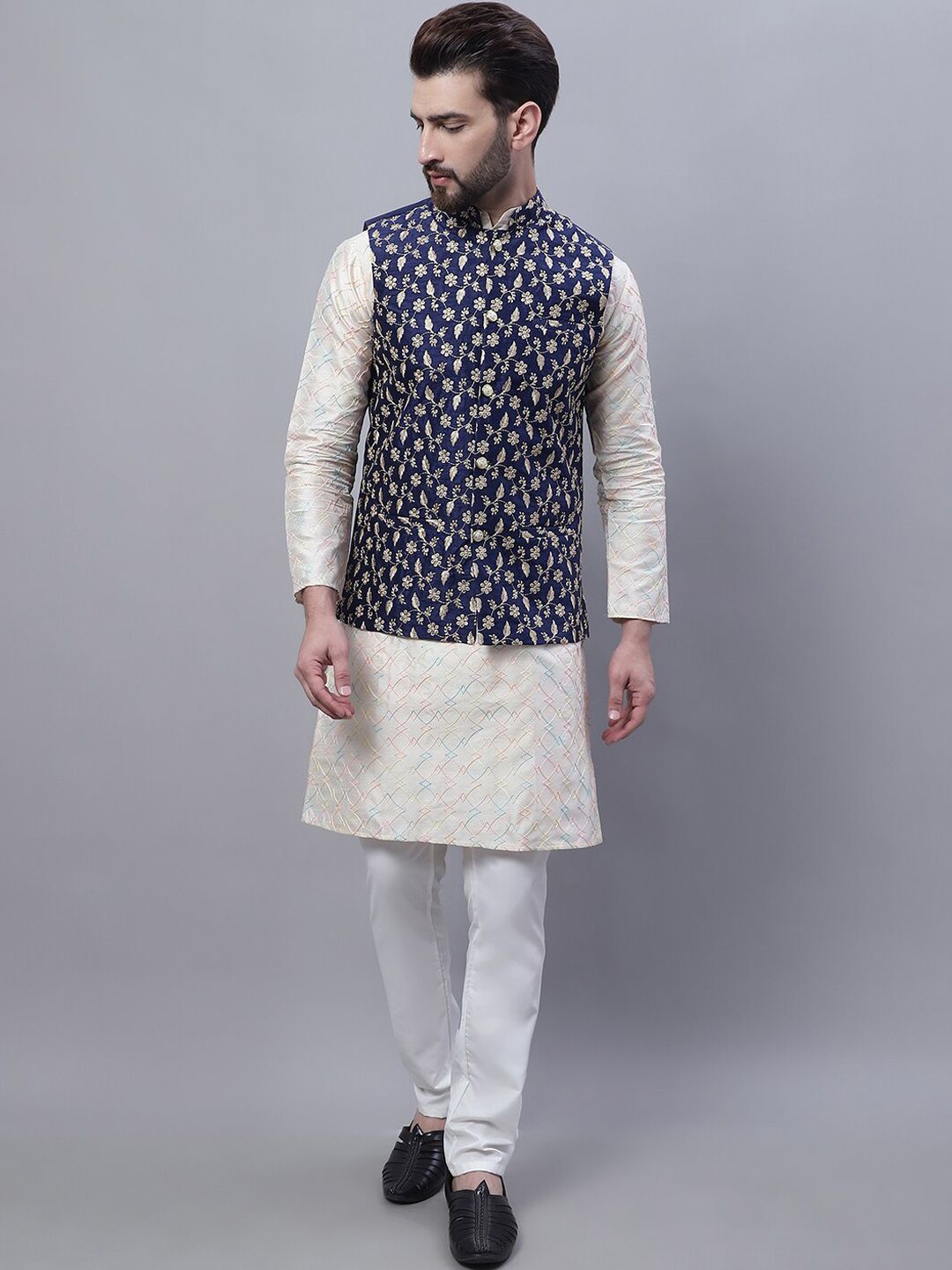 SOJANYA Embroidered Thread Work Kurta and churidar with Nehru Jacket