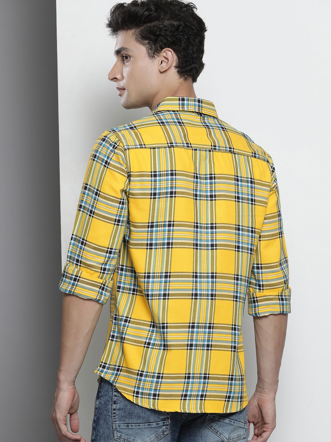 The Indian Garage Co Men Yellow Tartan Checked Casual Shirt
