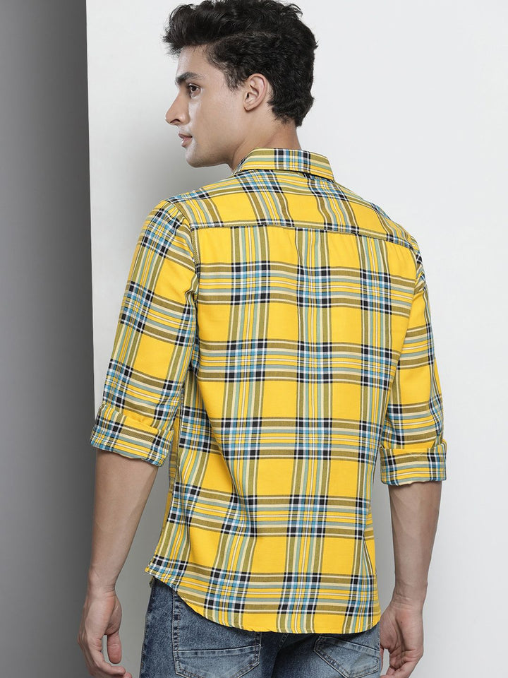 The Indian Garage Co Men Yellow Tartan Checked Casual Shirt