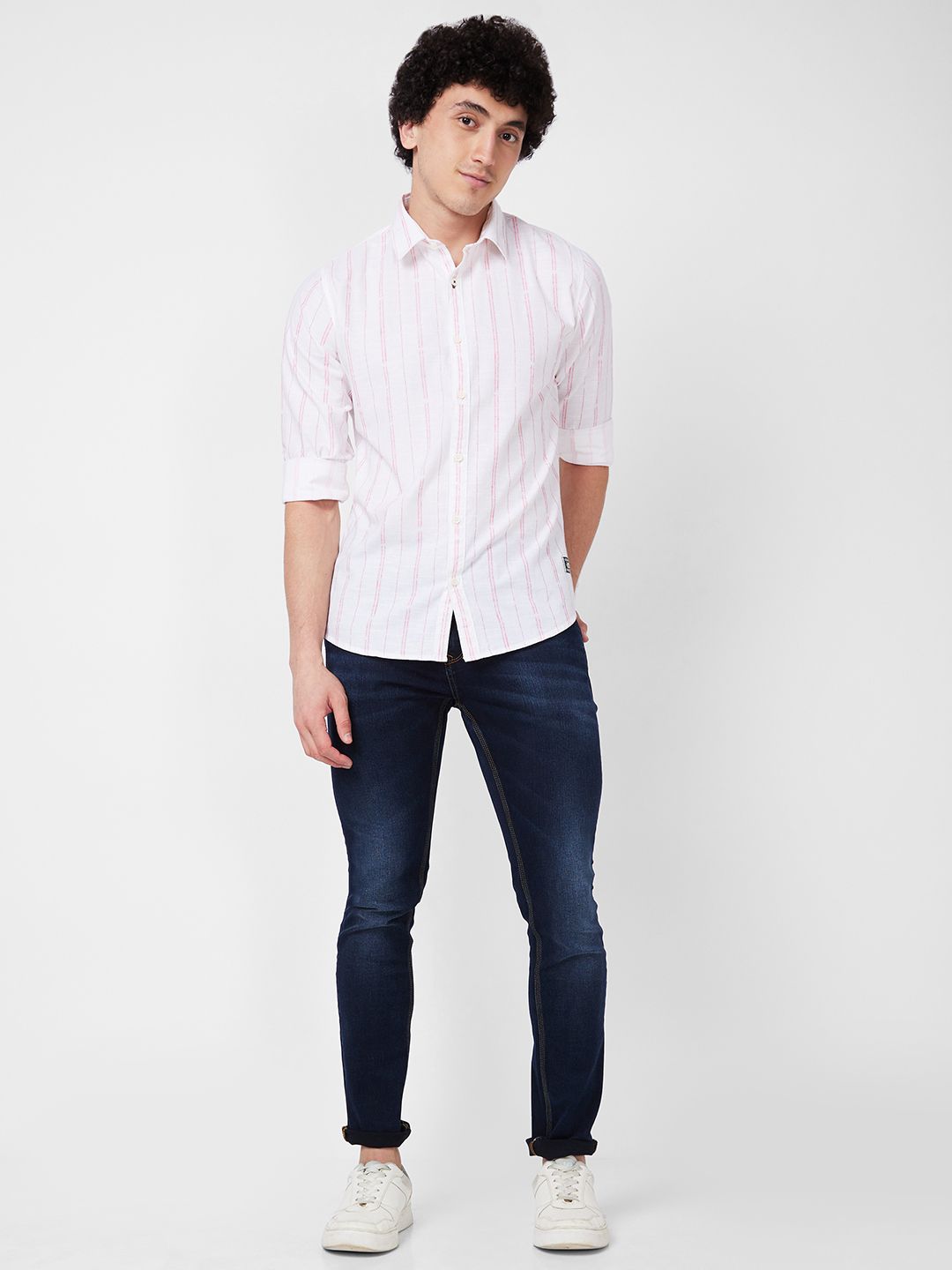 SPYKAR Vertical Striped Spread Collar Long Sleeves Cotton Casual Shirt