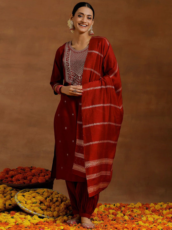 Libas Floral Embroidered Regular Sequinned Kurta With Salwar & Dupatta