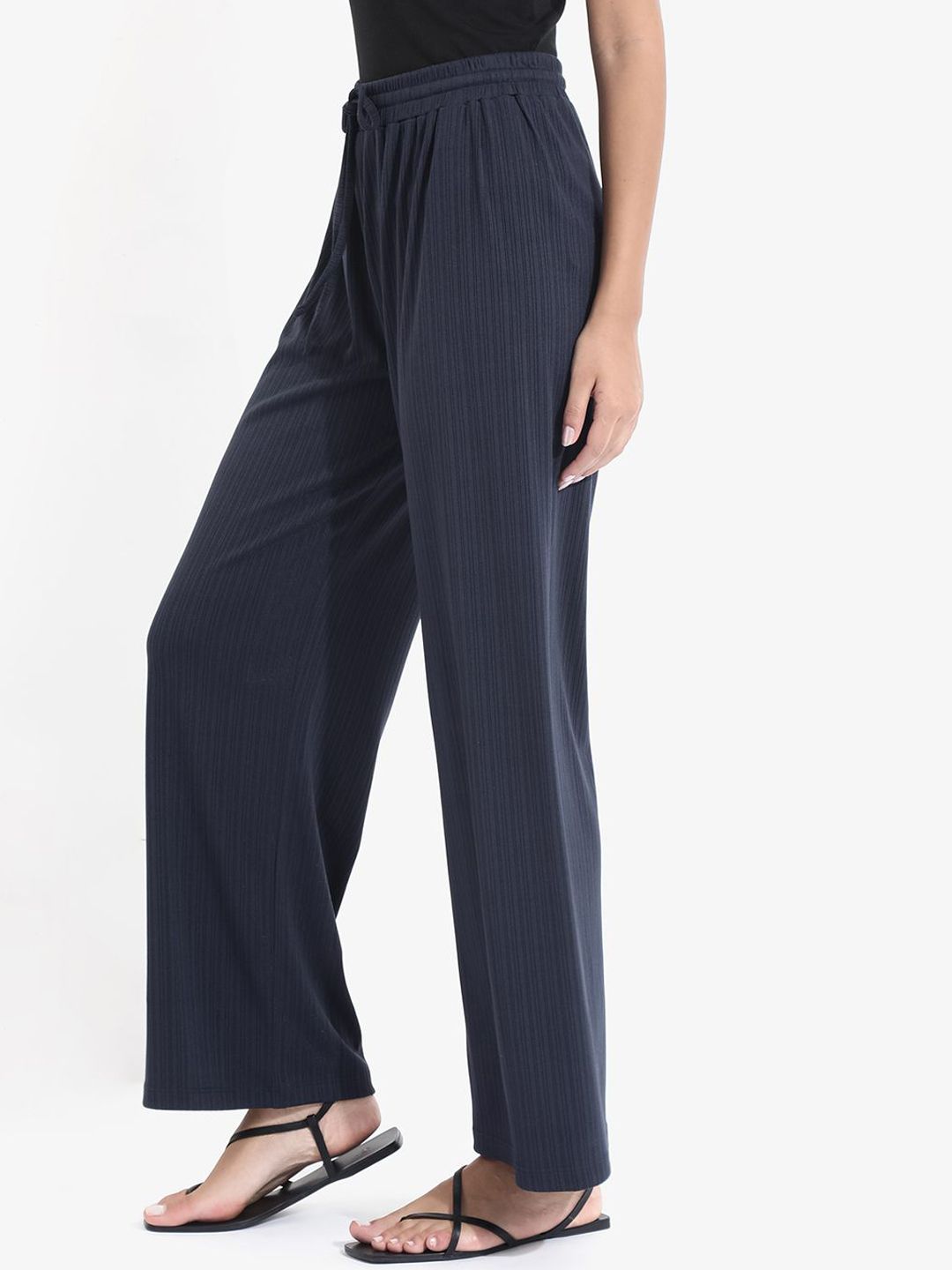 RAREISM Women Striped Loose Fit High-Rise Trousers