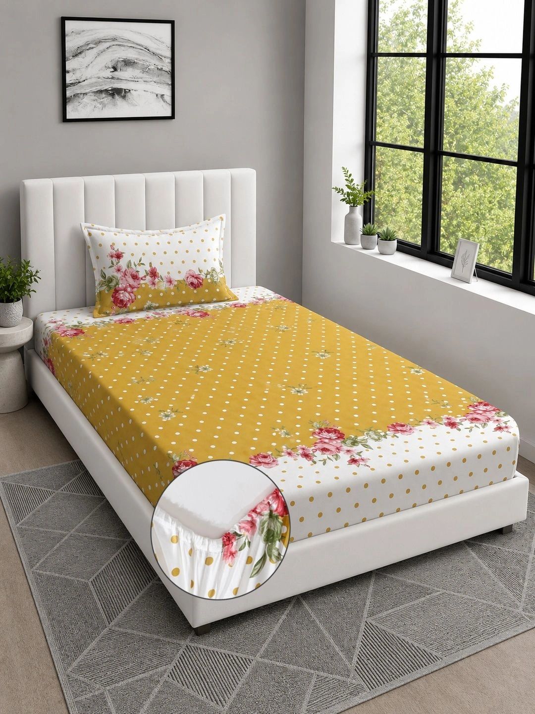 Moda Rapido X KLOTTHE Bunga Kuning & Putih 300 TC Cadar Bujang dengan 1 Sarung Bantal