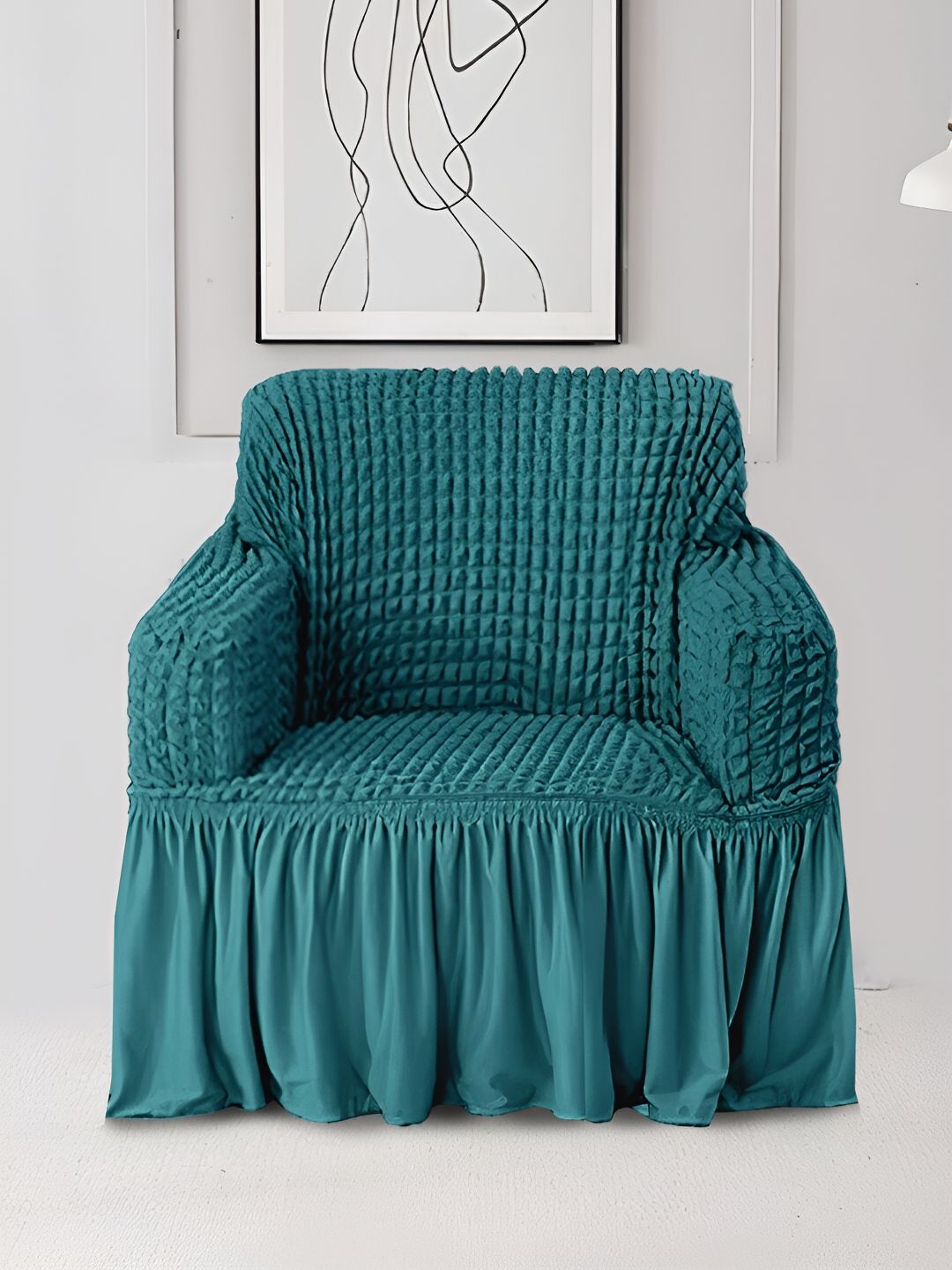 Cortina Teal Elastik Sarung Sofa Boleh Renggang Dengan Lengan