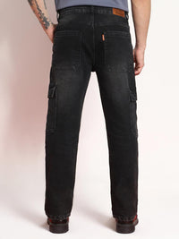 Urbano Fashion Men Black Regular Fit Washed Cargo Jeans With 6 Pockets Stretchable