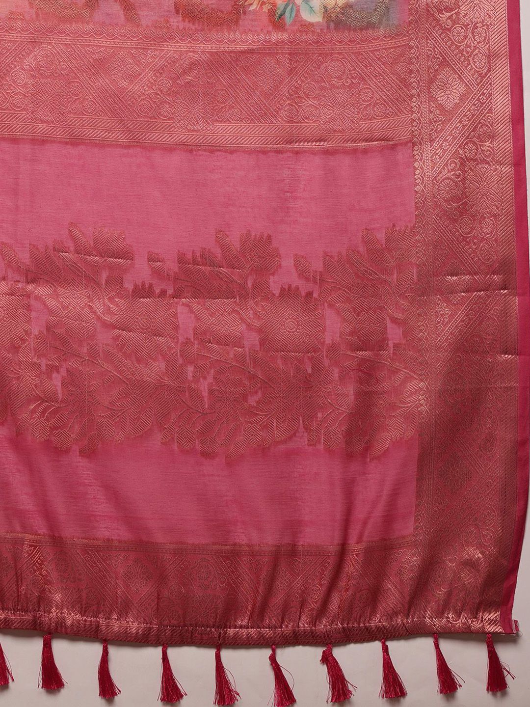 Silk Land Woven Banarasi Floral  Digital Print Saree