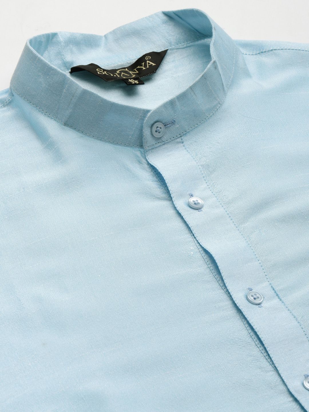 SOJANYA Men Turquoise Blue Thread Work Kurta with Churidar & Nehru Jacket