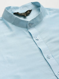 SOJANYA Men Turquoise Blue Thread Work Kurta with Churidar & Nehru Jacket