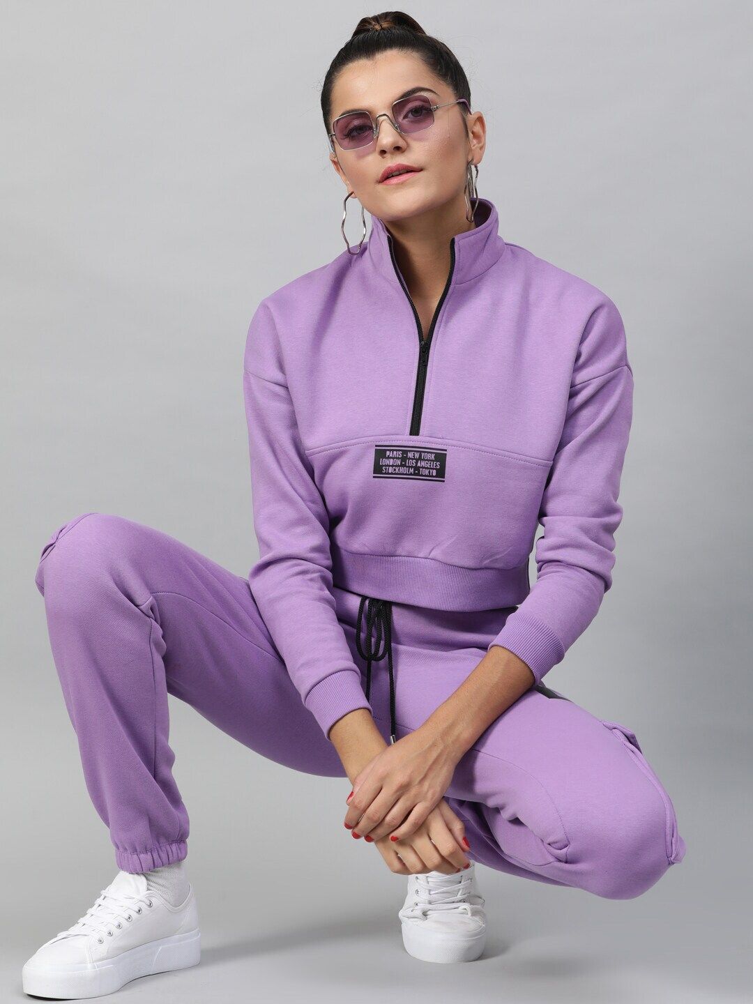 STREET 9 Women Lavender Solid Crop Sweatshirt