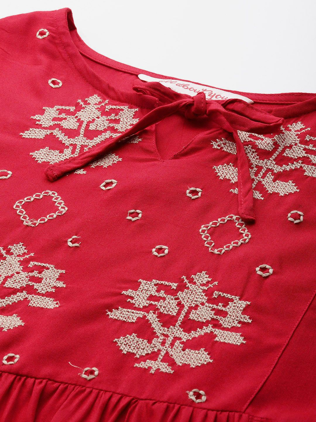 all about you Embroidered Tie-Up Neck Top