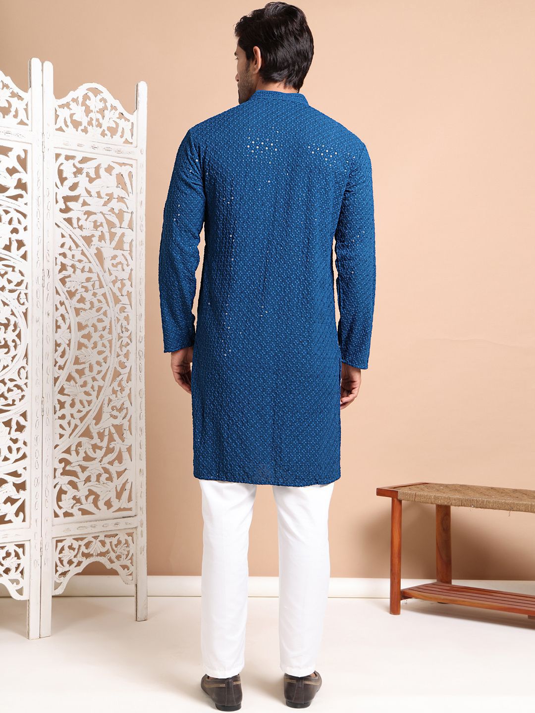 Anouk Men Embroidered Regular Sequinned Pure Cotton Kurta with Pyjamas