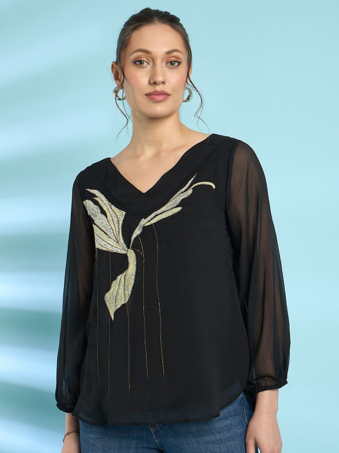 Antheaa Embroidered Chiffon Top
