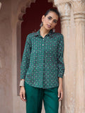 House of Chikankari Women Dark Green Cotton Hand Block Set Co-Ord