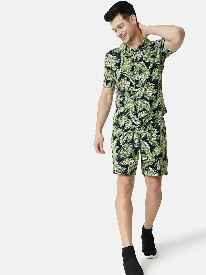 Campus Sutra Men Green & Black Printed Co-Ords
