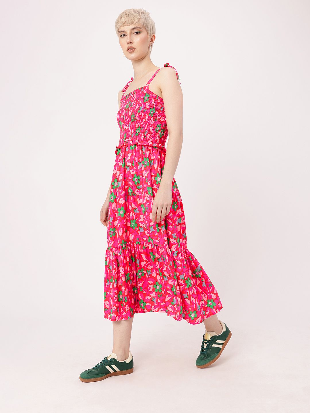 DressBerry Timeless Spring Floral Tiered Smocked Midi Dress