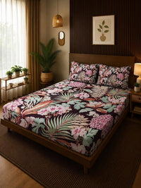 Moda Rapido X KLOTTHE Pink Floral 400 TC King Bedsheet with 2 Pillow Covers
