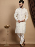 Anouk Embroidered Sequinned Mandarin Collar Long Sleeves Straight Kurta with Churidar