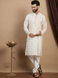 Anouk Embroidered Sequinned Mandarin Collar Long Sleeves Straight Kurta with Churidar