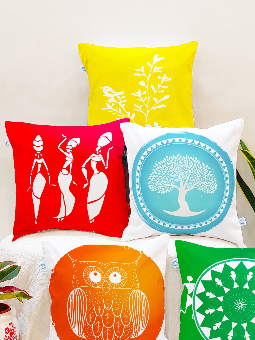 STITCHNEST Set Of 5 Multicolour Graphic Printed Square Cushion Covers