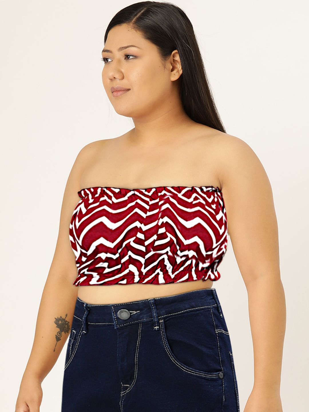 Berrylush  Lovely Maroon Geometric Bustier Crop Top