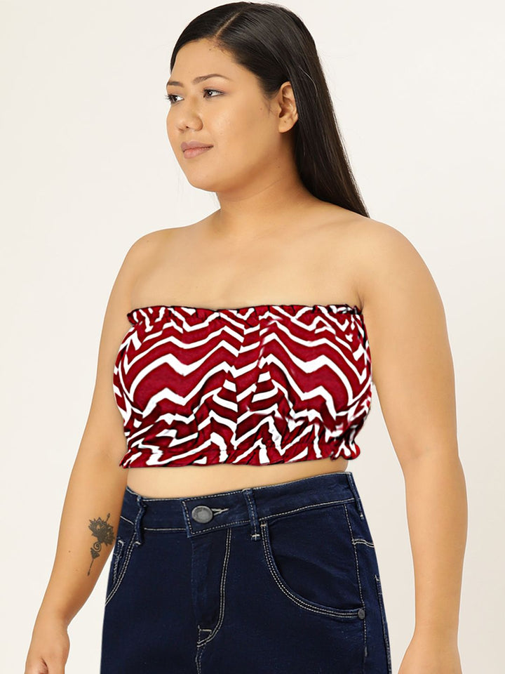 Berrylush  Lovely Maroon Geometric Bustier Crop Top