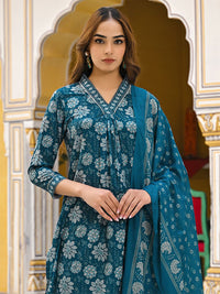 KALINI Floral Printed Pleated Kurta with Trouser & Dupatta