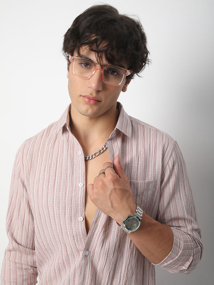 VASTRADO Men Classic Spread Collar Textured Slim Fit Casual Shirt