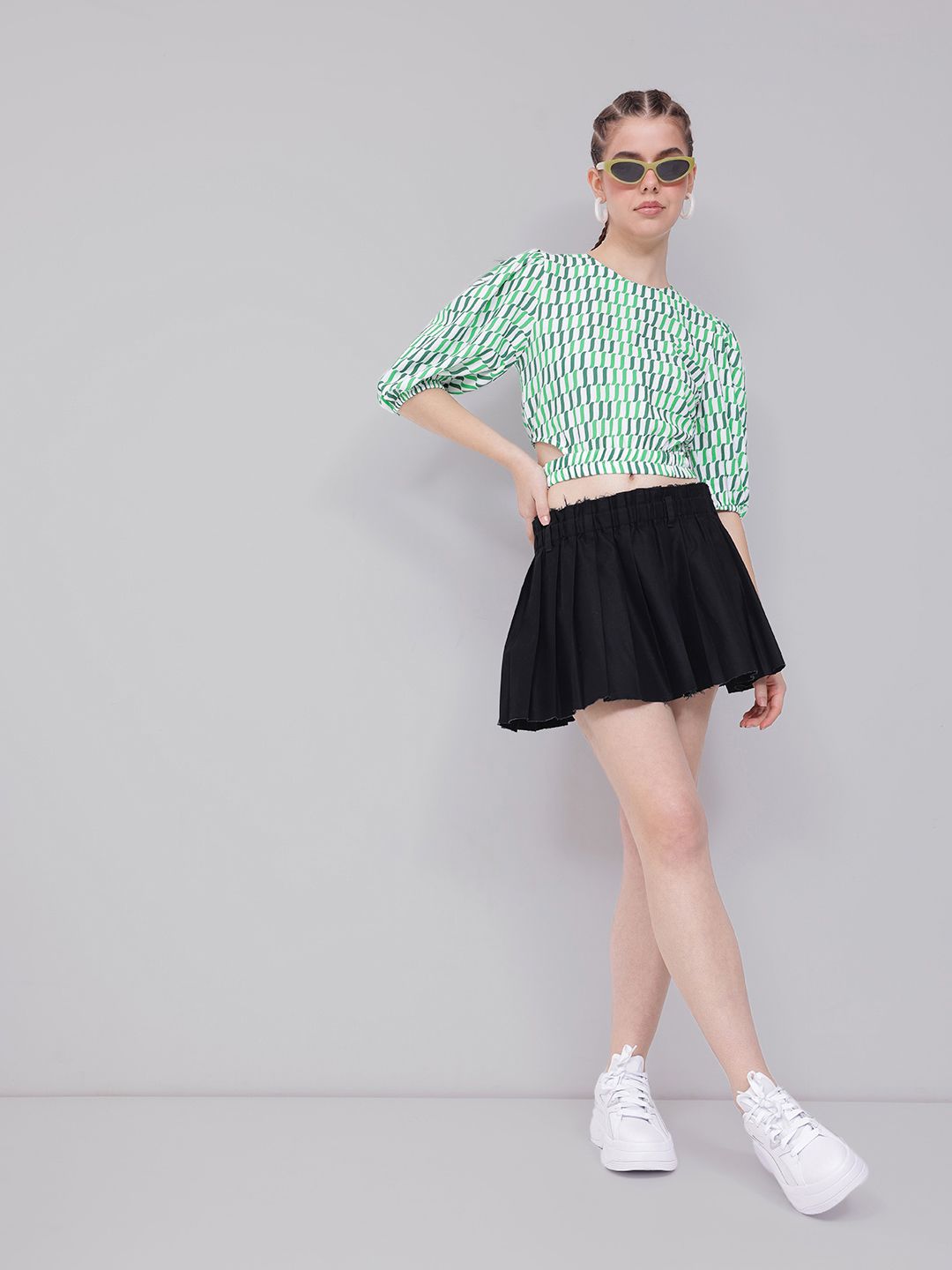 DressBerry Statement Sleeves Cut-Out Crop Top