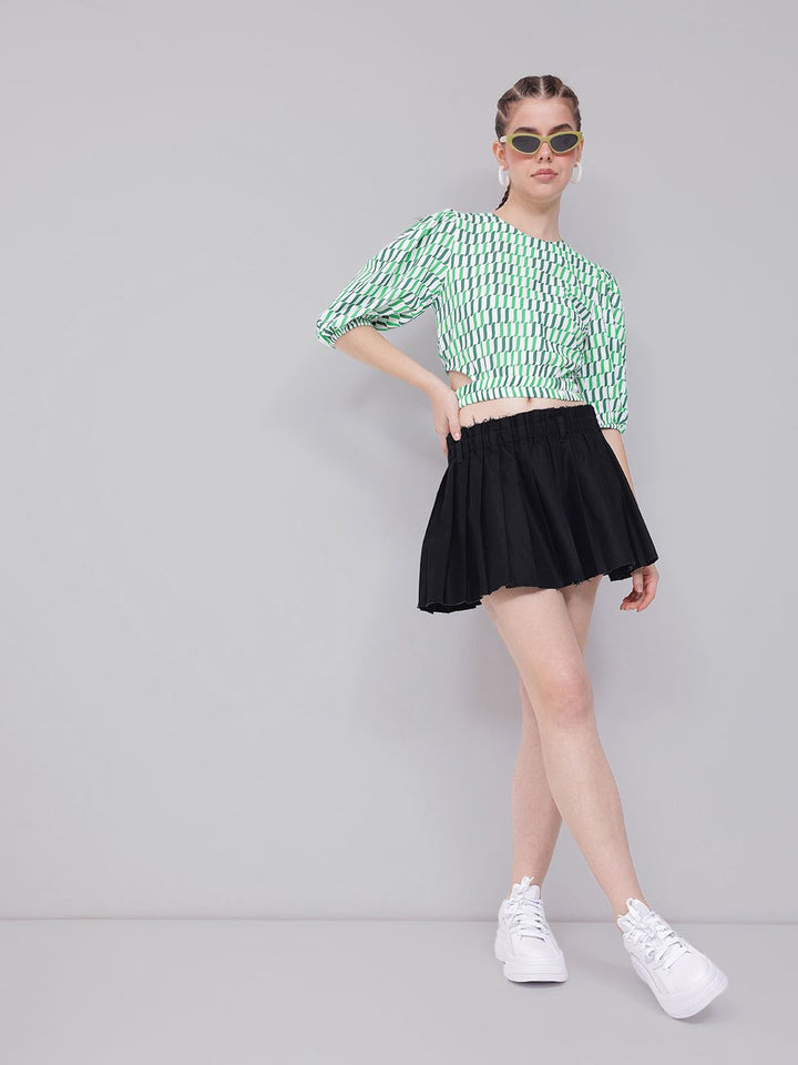 DressBerry Statement Sleeves Cut-Out Crop Top