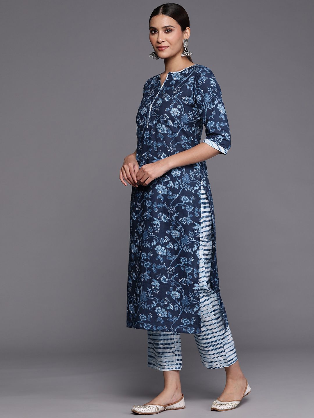 Libas Women Floral Printed Pure Cotton Kurta With Trousers & With Dupatta