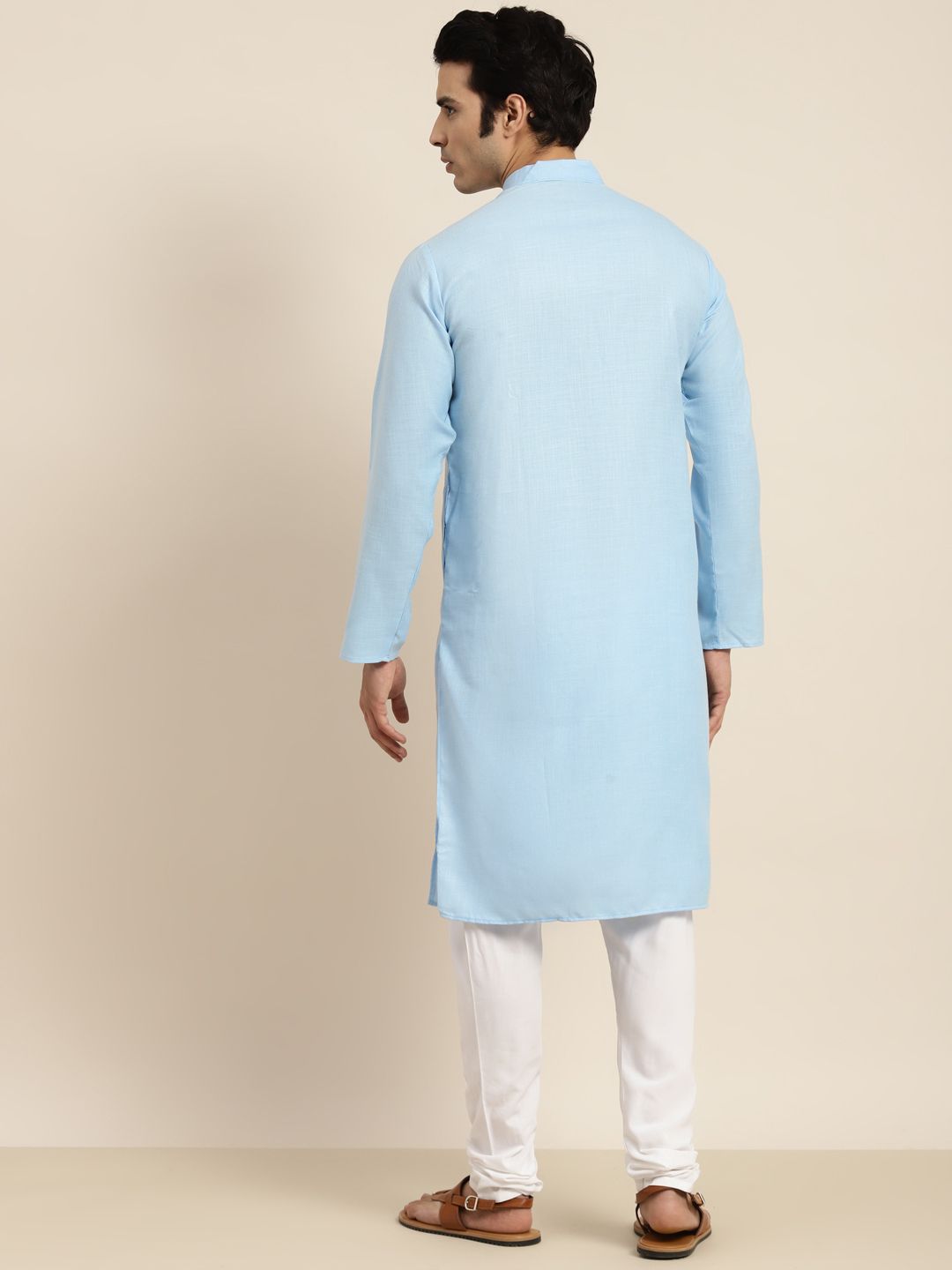 Anug by SOJANYA Men Blue Band Collar Kurta