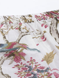 SANSKRUTIHOMES Women White & Pink Printed Night suit