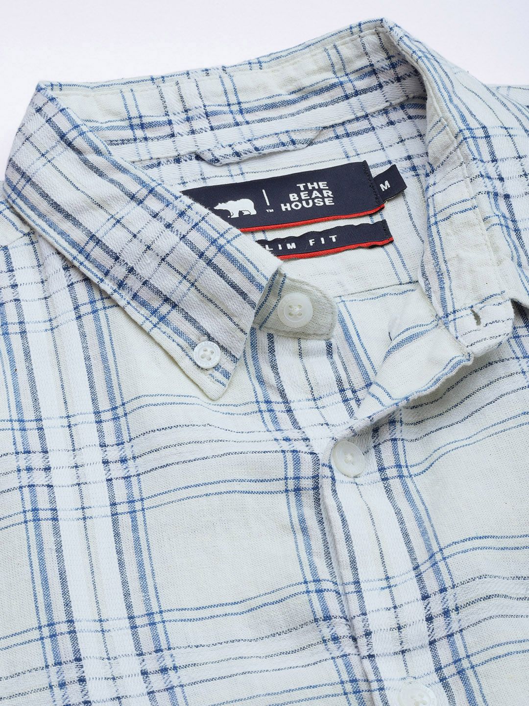 THE BEAR HOUSE Men Cream-Coloured Tartan Checked Pure Cotton Slim Fit Casual Shirt