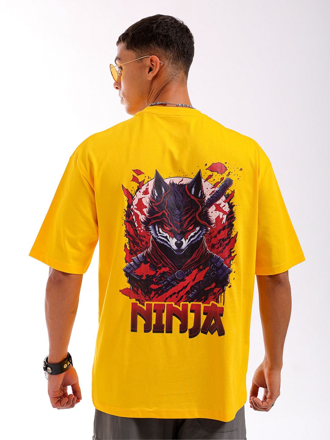 The Indian Garage Co Men Back Printed Round Neck Boxy Oversized T-shirt