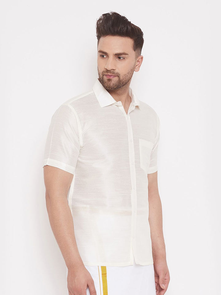 VASTRAMAY Men White Regular Fit Solid Party Shirt