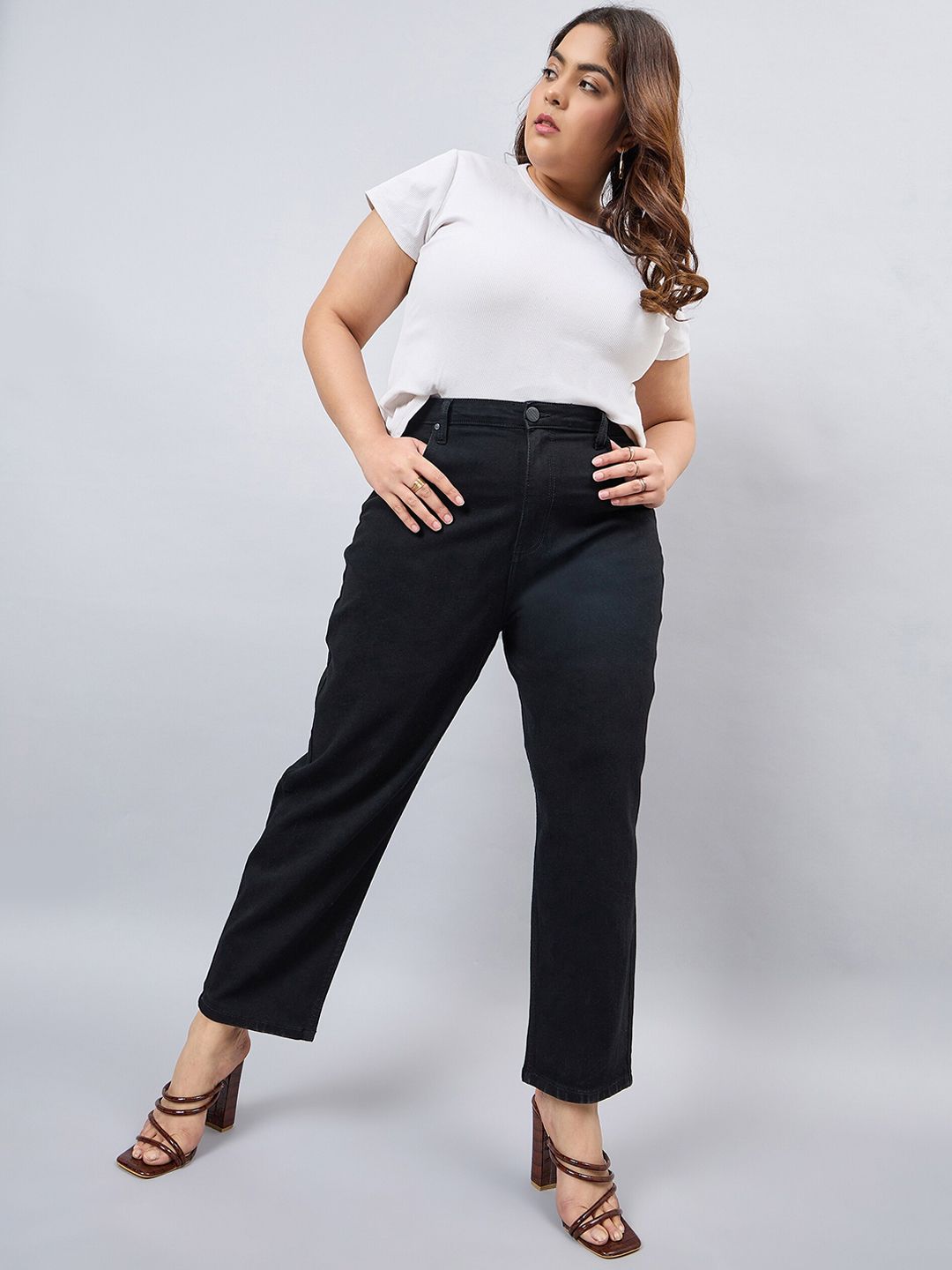 Style Quotient Women Plus Size Black Mom Fit High Rise Stretchable Denim Jeans