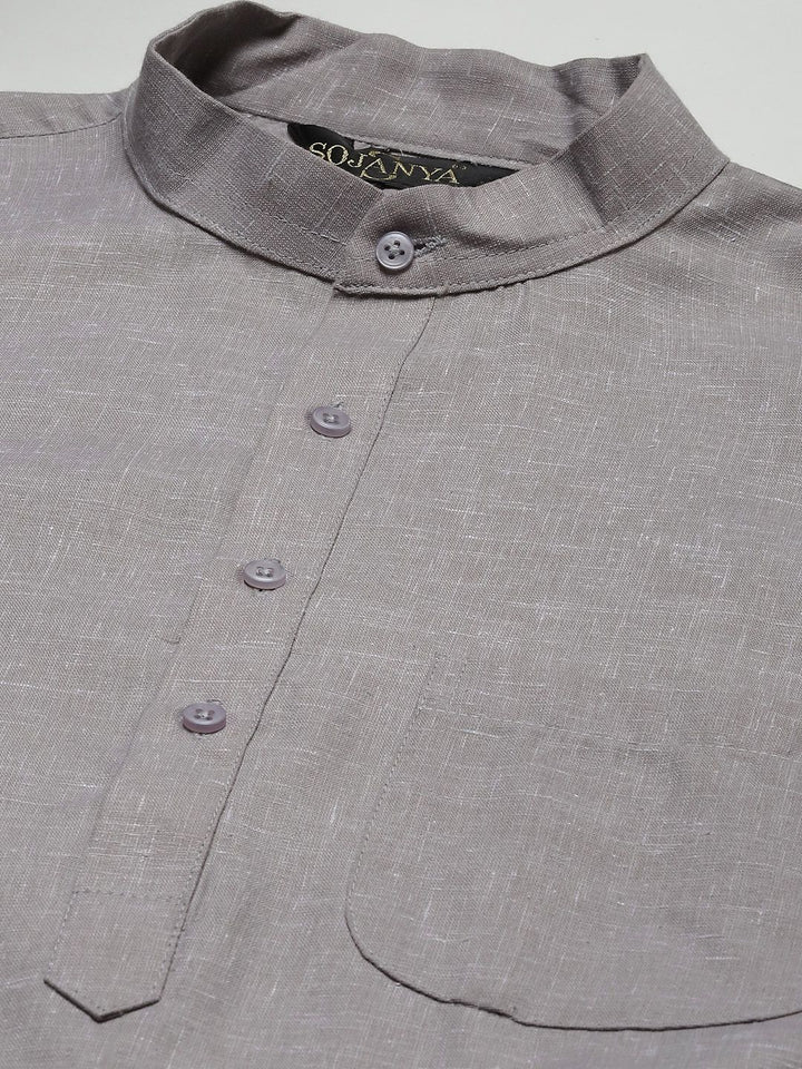 SOJANYA Lelaki Grey Dobby Cotton Linen Kurta